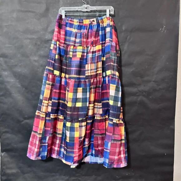 Peasant Madras Long Patchwork Tartan Plaid Skirt Buffalo Red Boho Winter Maxi - Picture 2 of 9